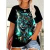 Large Size Women'S Digital Printed Short Sleeved T-shirt Crew Neck Slight Stretch Fabric, Regular Sleeve, All Seasons