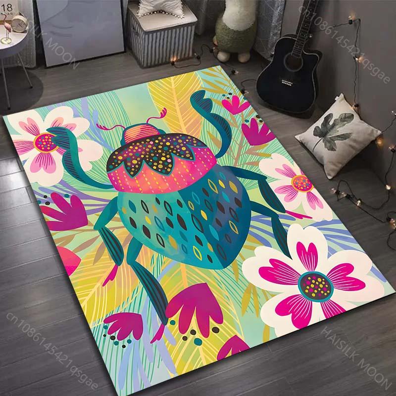 Multiple sizes Colorful Floral Beetle Rug Pattern Carpet for Living Room Bedroom Sofa Home Decor Non-slip Floor Mat Luxury Gift