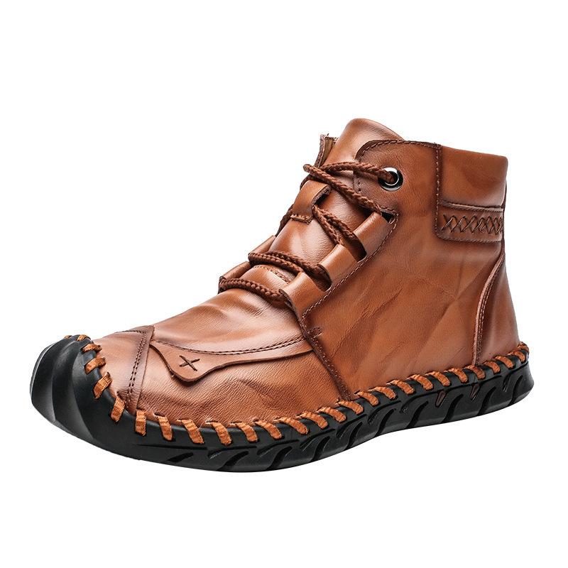 Autumn and winter high-top men's Martin boots men's velvet handmade casual leather boots men's short boots large size