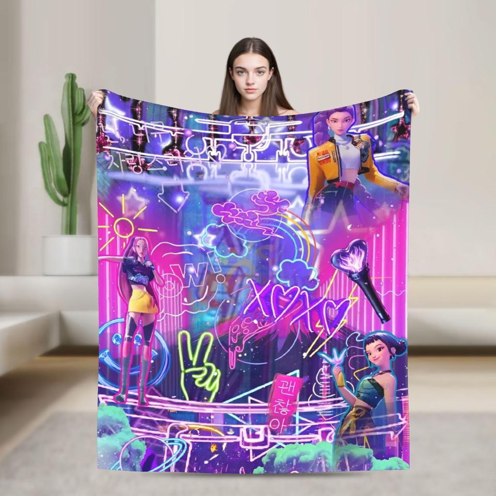 Kpop Demons Huntrix Hunters Flannel Blankets Rumi Mira Joey Creative Throw Blanket for Bedspread 125*100cm Rug Piece Soft