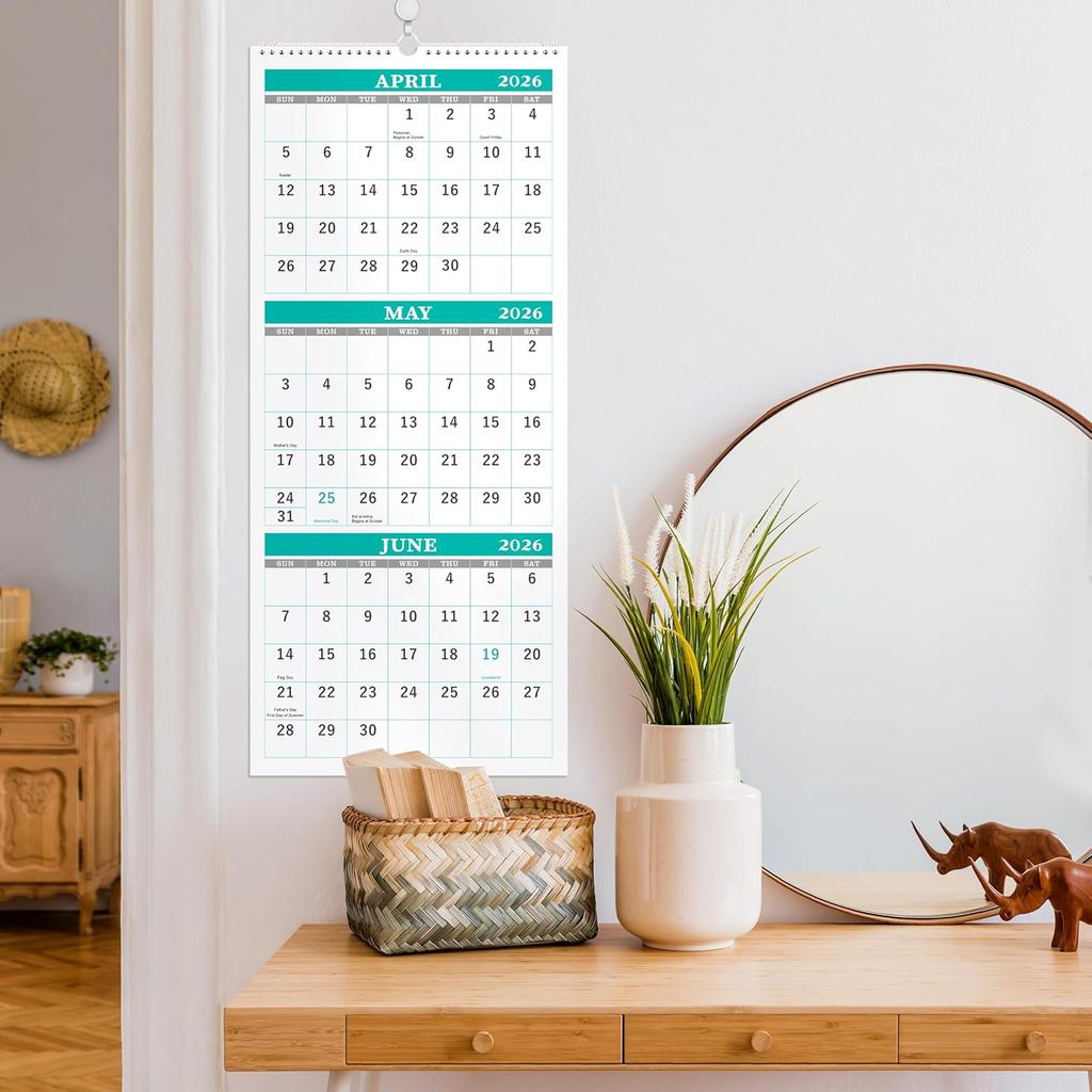 3 Month 2026 Calendar - 2026 Wall Calendar from January 2026 - December 2026, 3-Month Display Calendars (Folded In a Month), 11.3" X 26" (When