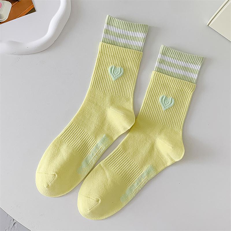 Sweet Style Double Love Socks Macaroon Color Love Heart Embroidered Cotton Sock Harajuku Striped Socks