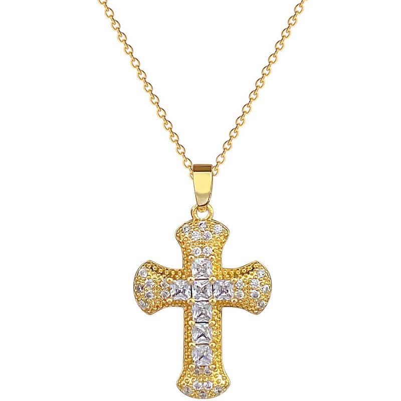 Cross Zircon Light Luxury Temperament Gorgeous Full Diamond Necklace Female Versatile Collarbone Chain Titanium Steel Chain