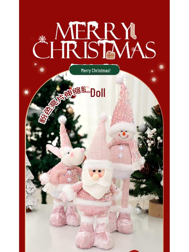 Pink Sequin Snowman Plush Toy: Retractable Christmas Decoration for Windows