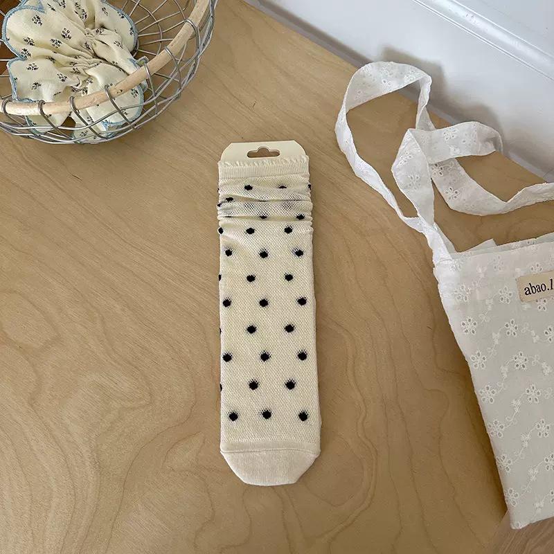 

Женские серые носки до середины икры из сетки в горошек с кружевным бантом - Стиль Miu, трендовый дизайн с присборкой