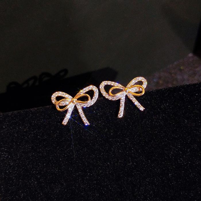 Elegant Fairy Bow Earrings Femininity Diamond Earrings No Piercings Luxury Girl Heart Earrings