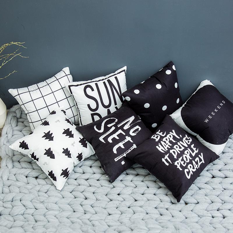 Nordic Throw Pillow Cover Plush Black and White Geometric Striped Simple Pillow Cover Sofa Cushion Cover