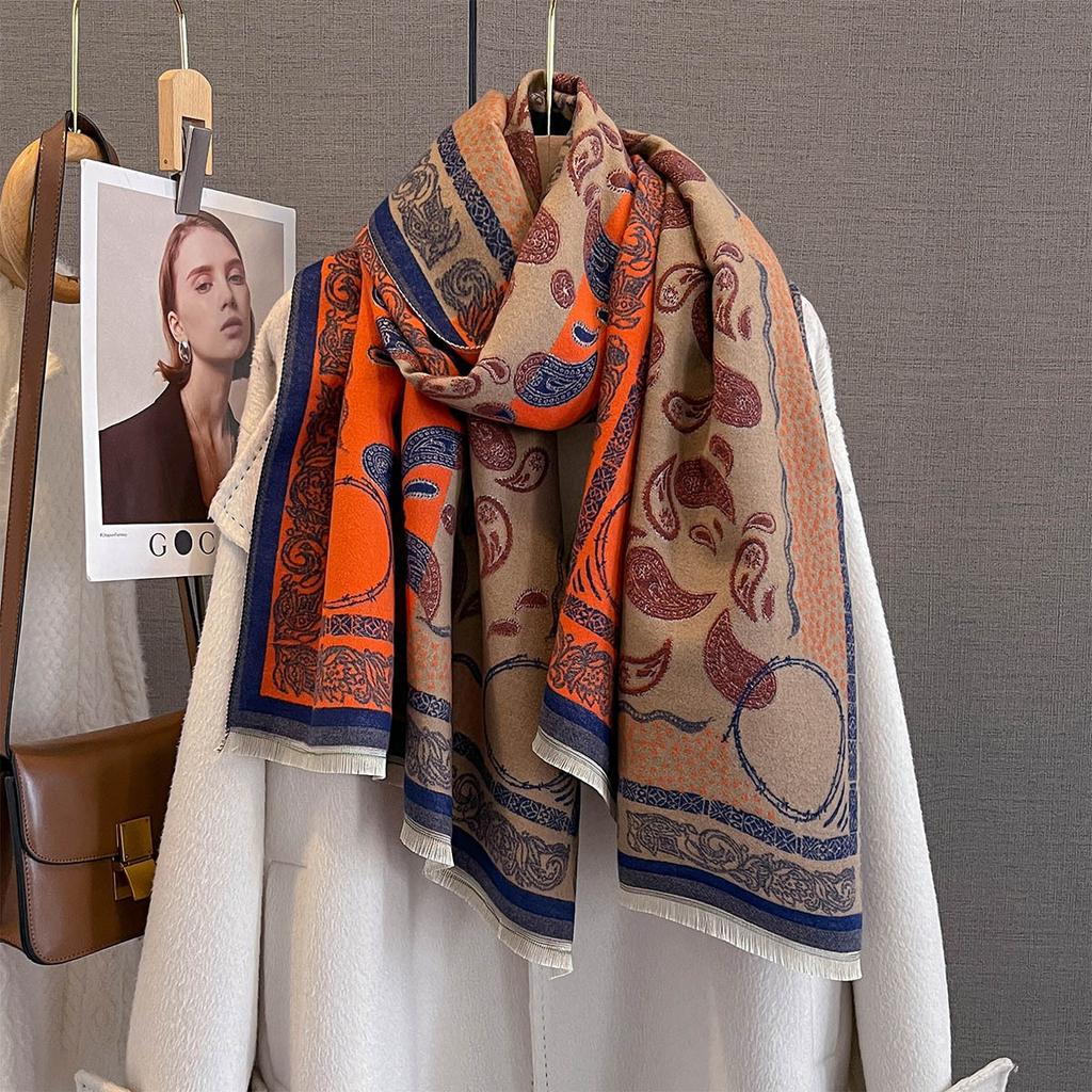 Paisley Print Cashmere Feel Pashmina Women Bufanda Blanket Winter Autumn Outdoor Keep Warm Large Shawls Wraps Tassel Lady Poncho