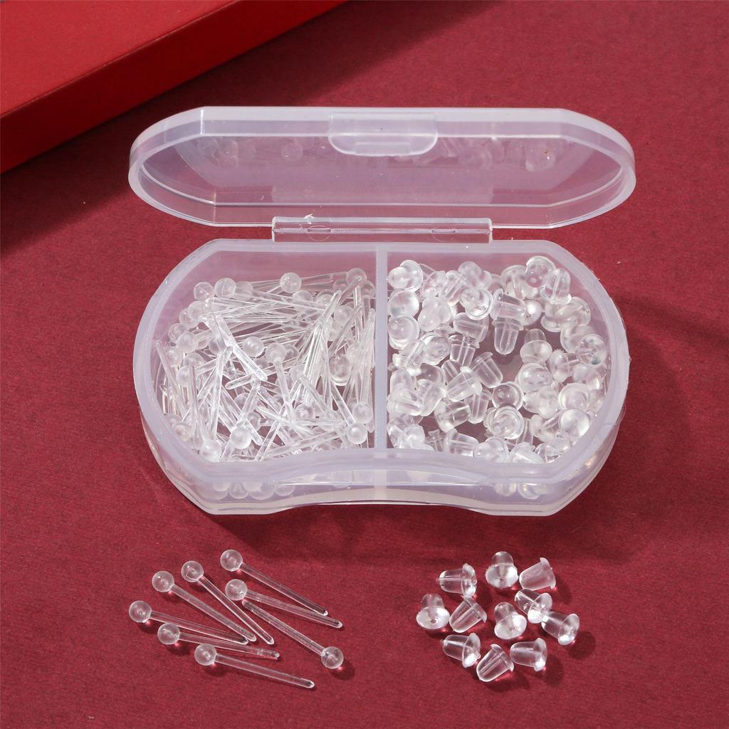 Transparent Ear Piercing Studs with Backs, 2-Compartment Box for Healing Women’s Earrings, Plastic Sticks