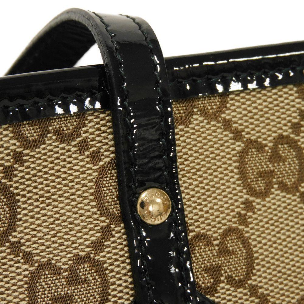 Used 9539 Jolly Tote 211971 7924 Patent Enamel Black GG Canvas Beige Unisex from Japan AUTHENTIC