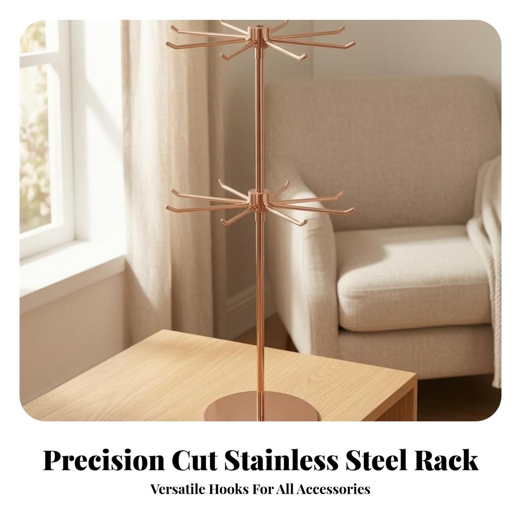 Tangletangle-Resistant Rotating Jewelry Organizer Rose Gold Display