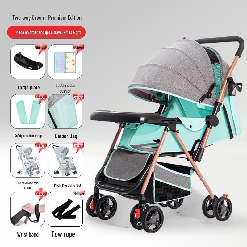 Lightweight Foldable Stroller: Sit or Lie Position, Four-Wheel Design, One-Key Fold for Kids and Babies.