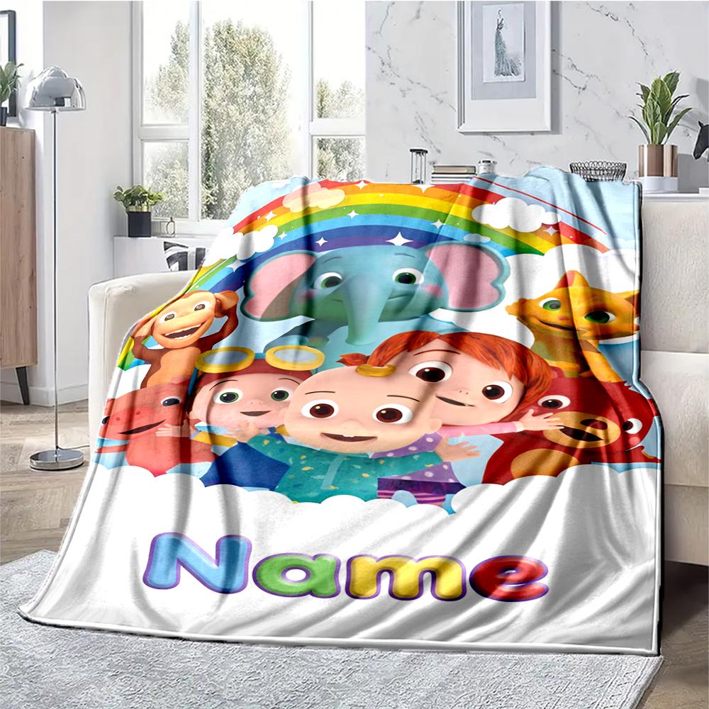 Custom Name Cocomelon Theme Printed Blanket - Perfect for Couch, Bed, Travel & Outdoor Use | Machine Washable, Cozy & Durable.