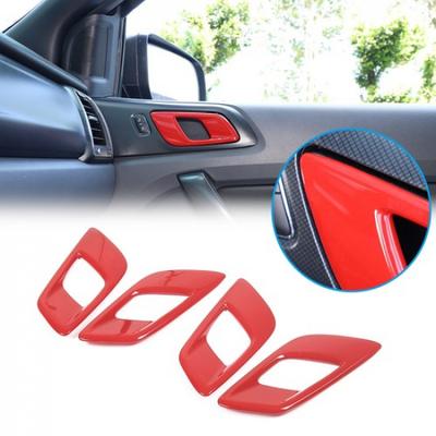 ABS Red Interior Door Handle Lock Cover Trim Fit For Ford Ranger 2015-