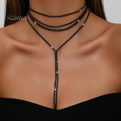 2 Pcs/Set Women Necklace Earrings Set for Formal Banquet And Prom Multi-layered Tassel Rhinestone Adjustable Chain Wedding Bride Star Celebrity