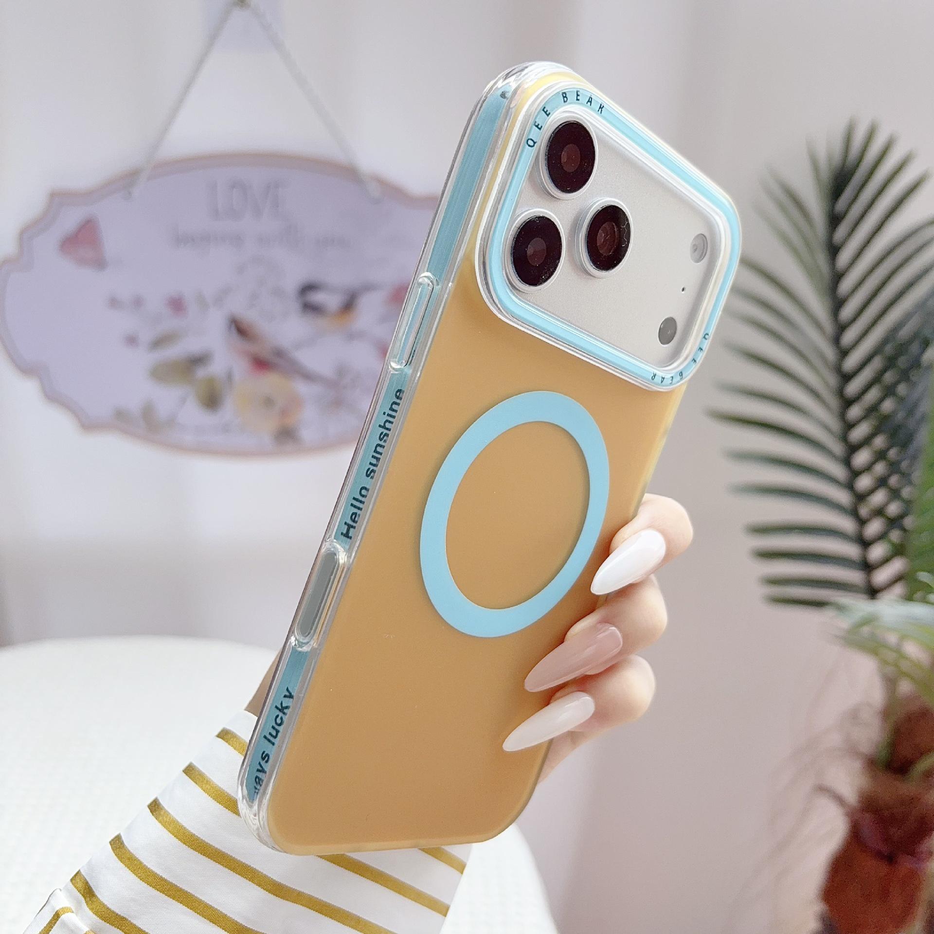

Vibrant Color Block Magnetic Case for iPhone 15 Pro/16 Pro Max/17 Pro 15 жёлтый