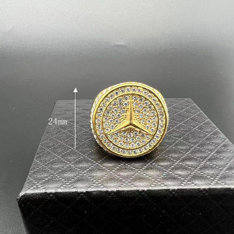 European-American Hip Hop Gold-Plated Rhinestone Titanium Ring for Men