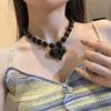 Halskette mit Harzperlen und Herzanhänger, verstellbare Länge, Choker, stilvolle Hip-Hop-Halskette für modebewusste Frauen