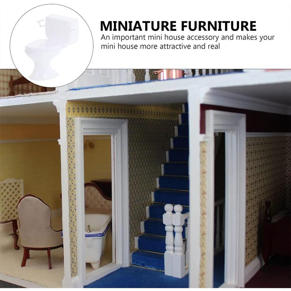 2 Pieces Miniature Toilet Dollhouse Miniature Furniture Toy for 1:12 Dollhouse Bathroom Accessories Fairies Garden Micro Landscape Dollhouse