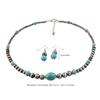 2PCS Vintage Round Beads Inlaid Turquoise Necklace Earring Set Women's Fashionable Personalized Handmade Zircon