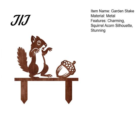 Outdoor Plant Bed Decor Rusty Metal Squirrel with Acorn Garden Stake, Cute Animal Silhouette Sculpture, Decorative Outside Yard Art Ornament for Patio