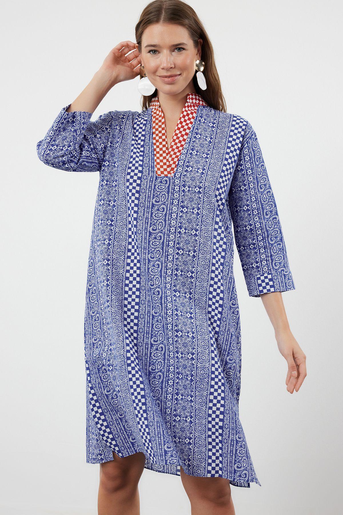 

Women s Style Dress Ethnic Patterned Midi Woven 100% Cotton Beach Dress XS