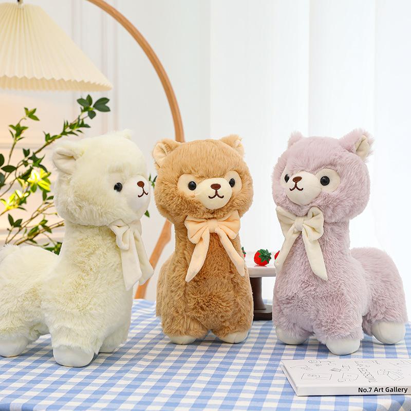 Cute Bow Tie Cream Alpaca Doll Girl Hug Pillow Home Decoration Grab Machine Doll Street Stall Ring Gift