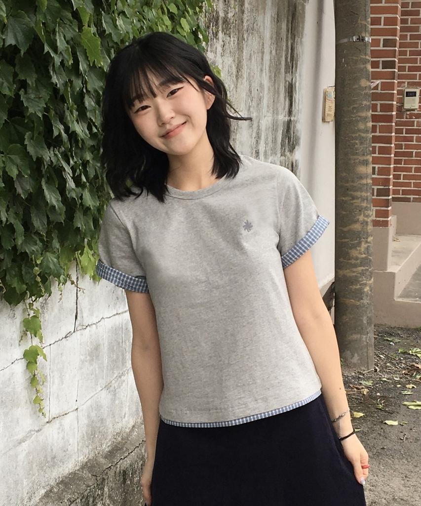 SLOW RECORD HOUSE Layered Check Roll-Up T-Shirt_Gray