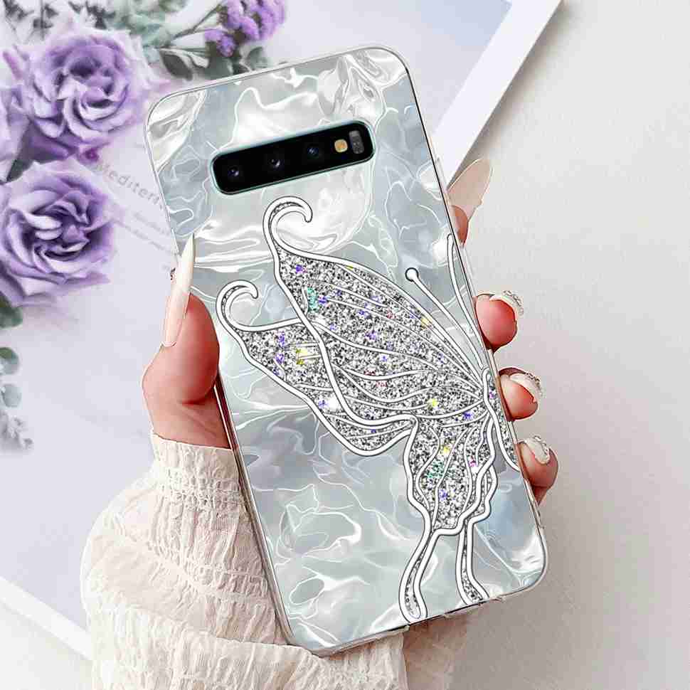 For Samsung Galaxy S10+ Case Fashion Design Soft Silicone TPU Back Cover For Samsung s10+ S10 Plus Butterfly Rose Phone Shell