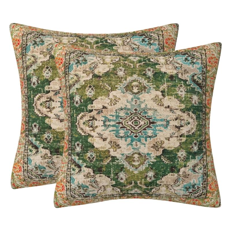 Set Of 2 Bohemian  Pattern Throw Pillow Case 18x18inch Soft Pillowcover for Indoor and Outdoor Use
