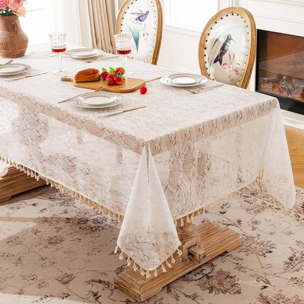 Vintage Lace Flower Tablecloth French Light Luxury High-end Rectangular Dining Table Cloth Anti Slip Tea Table Decoration Cloth