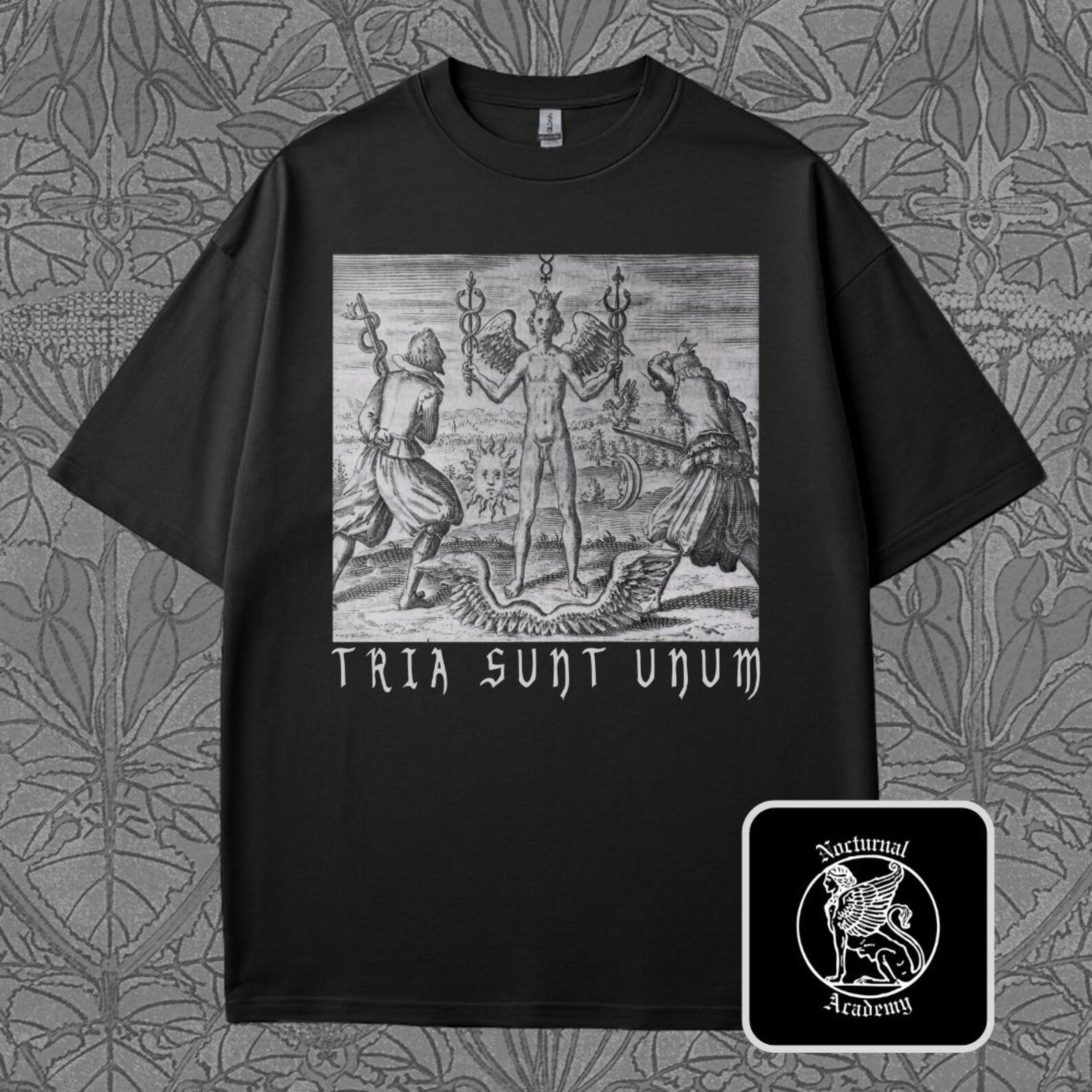 Philosopher s Stone T-Shirt: Mercury, Esoteric Alchemy Tee, Occult Quote, Tria Sunt Unum, Basil Valentine 3XL