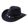 (One Size, Black) Western Cowboy Hat for Women Men Bohemian Cowgirl Hat with Beads Trim Outdoor Sun Hat