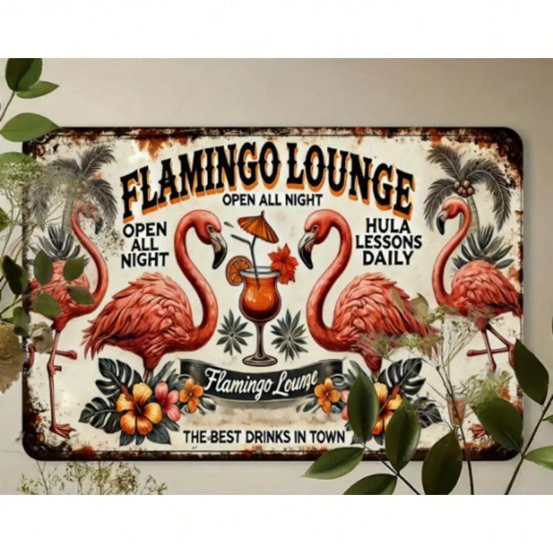 Vintage Flamingo Metal Wall Sign Retro Tropical Bar Decor Tiki Man Cave Art