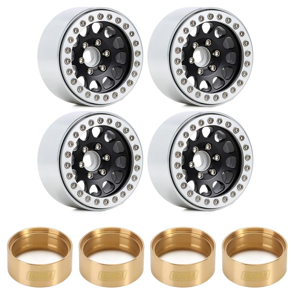 Injora 4Pcs Cnc Aluminum Alloy 1.9 Beadlock Wheel Rim For 1/10 Rc Crawler Car Axial Scx10 90046 Axi03007 Trx4 Vs4-10 Redcat Gen8