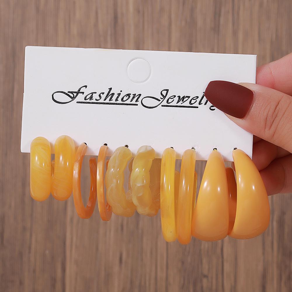 European and American new colorful acrylic earring set, exaggerated high-end feel, C-ring versatile earrings, Korean style accessories