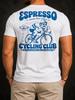 Bold Espresso Cycling Club Blue Retro Biker Art with Caffeine Cake and Croissants Fuel Slogan Mes Unisex All TShirt