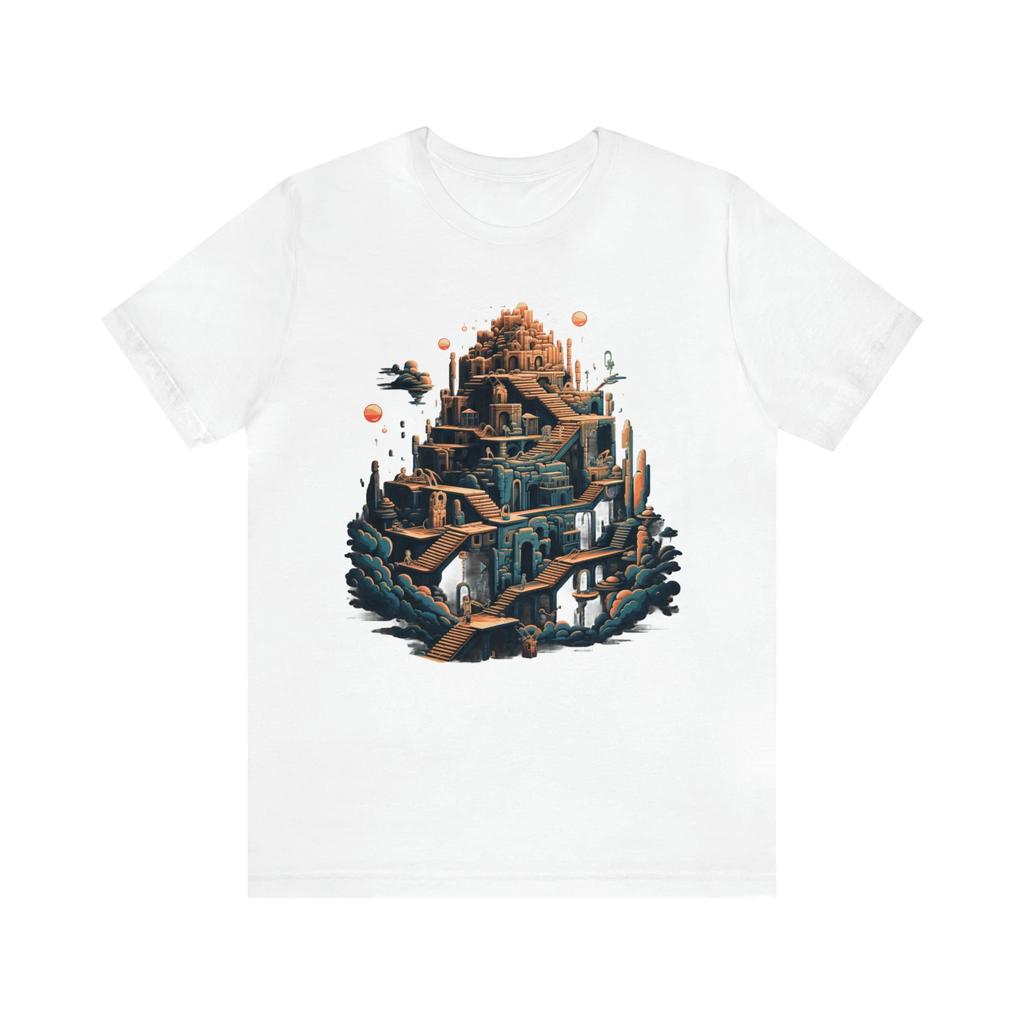MC Escher Inspiriertes Treppenhaus T-Shirt - Verblüffende Geometrische Retro Streetwear Hochwertiges Rundhals Kurzarm Herren T-Shirt