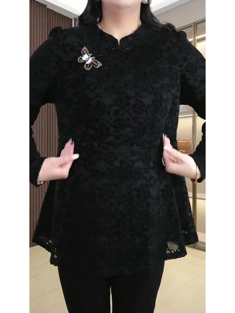 Blusa de Encaje con Mariposas de Talla Grande para Mujer Primavera/Verano 2025