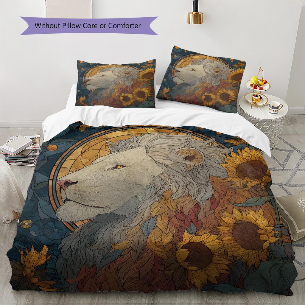 Lion Head Pattern Bedding Quilt Set  Home Decoration  Gift (1 * duvet cover + 2 * pillowcase  without core)