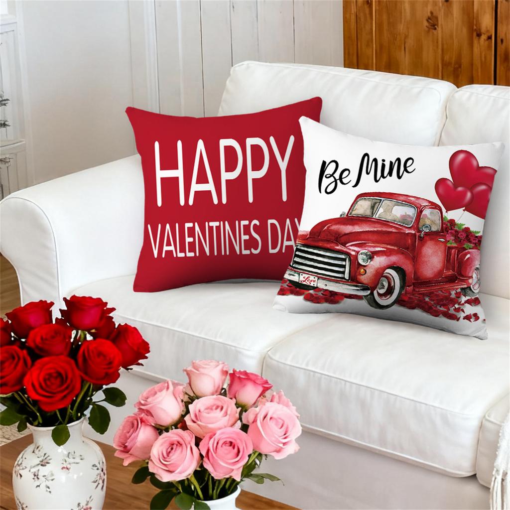 4pcs Valentine's Day Throw Pillow Covers I Love You More Rose Truck Love Balloon Designs, Zip Closure, Anniversary, Wedding, Party Cushion Case
