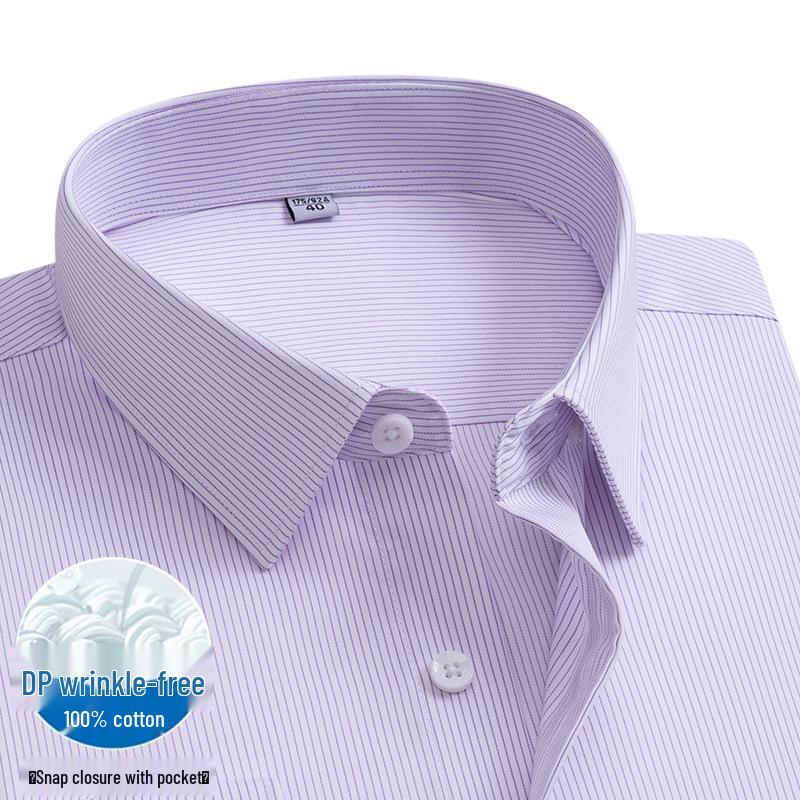 2026 Spring Men's Non-Iron Double-Ply Pure Cotton Long-Sleeve Formal Shirt