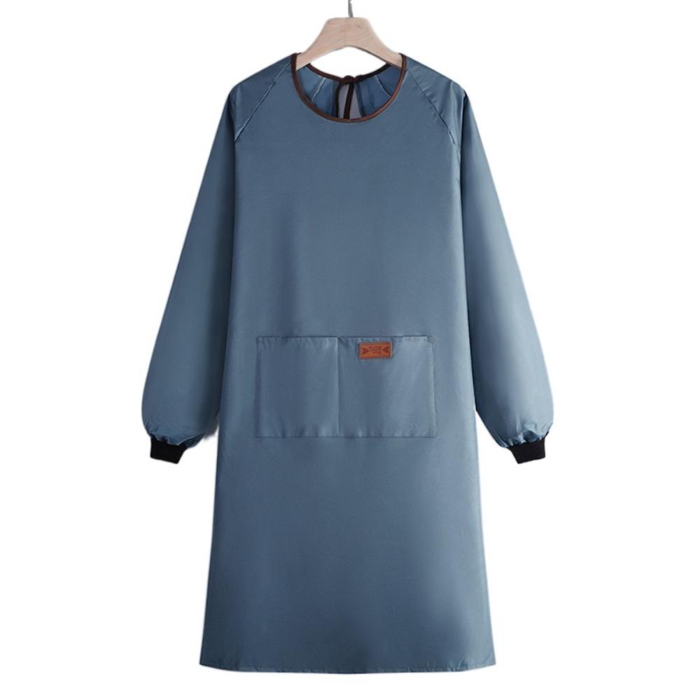 Tablier de cuisine fonctionnel de couleur unie à manches longues et poches multiples - Tablier ménager imperméable - Combinaison de pâtisserie - Restaurant