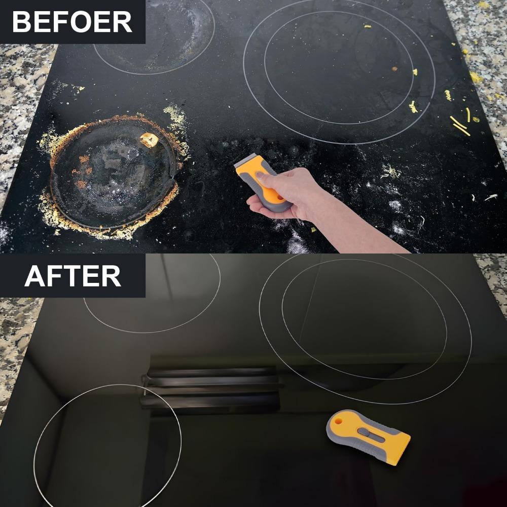 Cleaning Scraper Tool, clean Glass Stove Paint, Window, Label, Sticker, Ceramic Cooktops, Ovens, with 10 stainless steel blades, 10 plastic blades