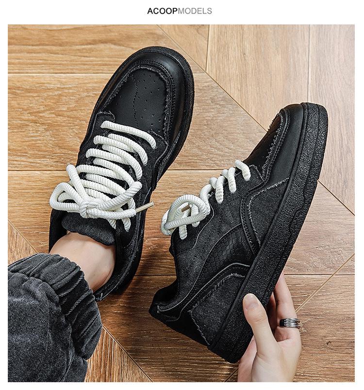 Men's Thick-Soled Black Low-Top Sneakers - Autumn Wear-Resistant, Soft-Soled, Versatile, Height-Boosting & Trendy Footwear for Students.