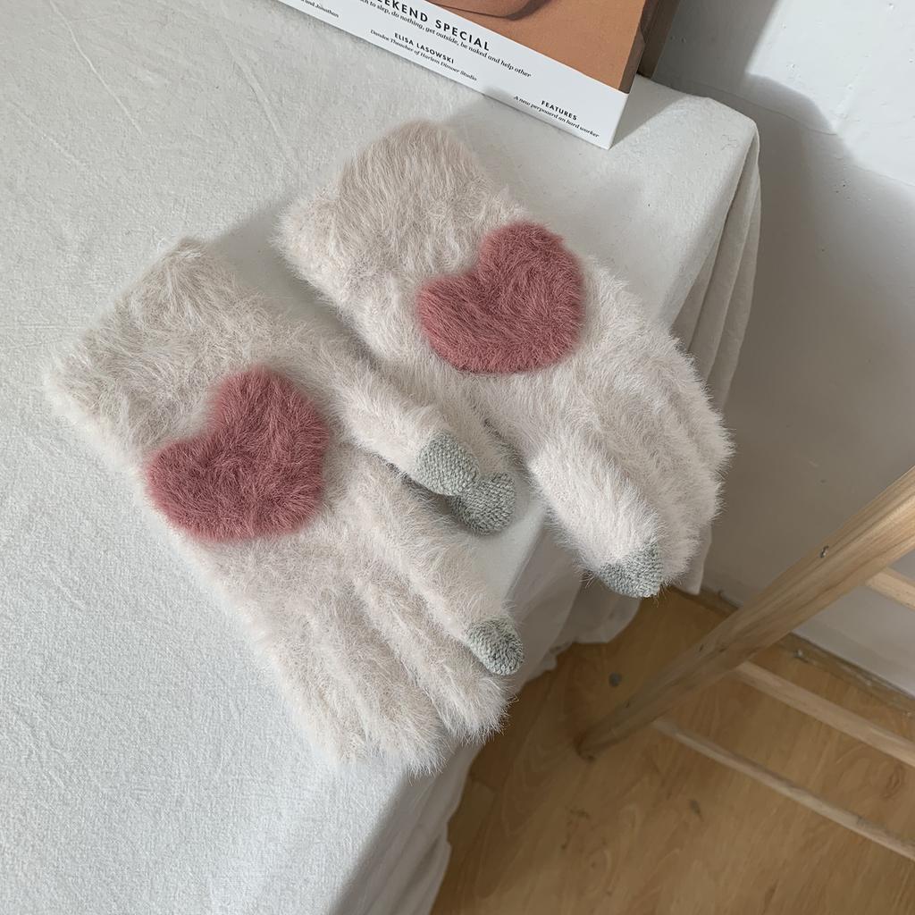 Plus Velvet Warm Touch Screen Gloves for Sweet Girls Korean Style Cute Knitted Wool Split Finger Cycling for Cold Proof Students