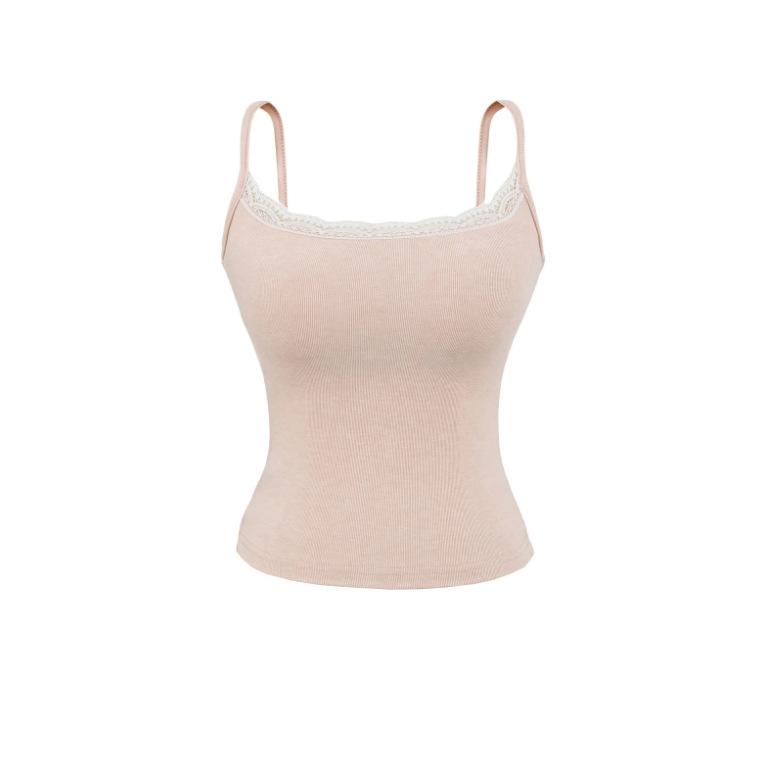 

Lace lace suspender small vest for women, summer new Spice Girl contrasting color polished integrated bottoming top M рожевий