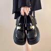 Retro Leather Shoes - New Style Women's Single Shoes with Thick Sole and Chunky Heel for Heightening The Feet.