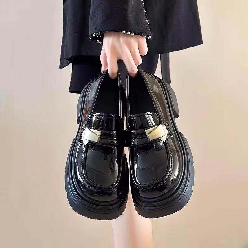 Retro Leather Shoes - New Style Women's Single Shoes with Thick Sole and Chunky Heel for Heightening The Feet.