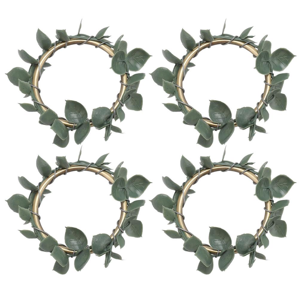 4PCS Napkin Holder Rings Green Leaf Decoration Metal Napkin Buckle Ring Set for Wedding Party